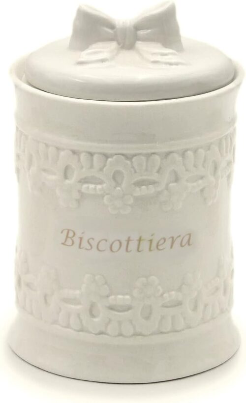 Biscottiera Ceramica Shabby Chic Coccole di Casa Colore Avorio Chiaro 15,5x23,5 - immagine 2