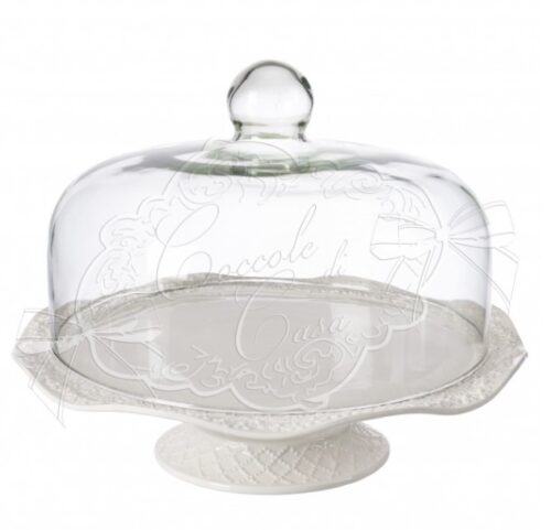 Alzata in ceramica con cupola in vetro linea Wave - H.25x33 cm - Coccole di casa