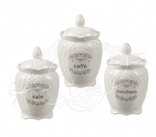 Set 3 barattoli in ceramica linea Rose - H17x11 cm - Coccole di casa