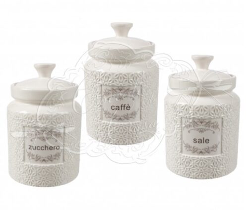 Set 3 barattoli in ceramica linea Daisy - H16x10 cm - Coccole di casa